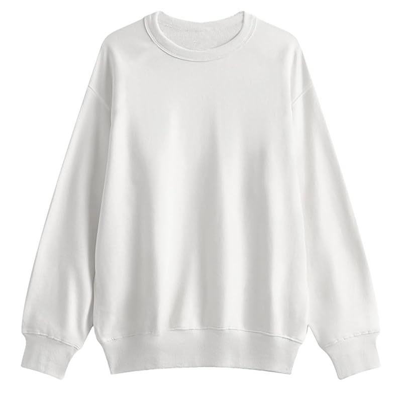 [EASTEMPO] Ladies Trainer Spring Long Sleeve Relaxing Plain Color Fashionable Casual Cute Large Size (JP, Alphabet, L, White)