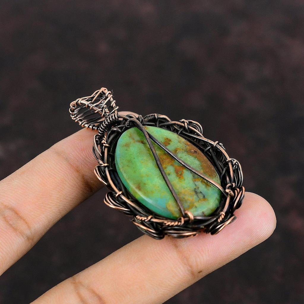 Подвеска из хризопраза, обернутая медной проволокой, подвеска из настоящего драгоценного камня, подвеска ручной работы, обернутая медной проволокой, изящная подвеска, подарок для мамы