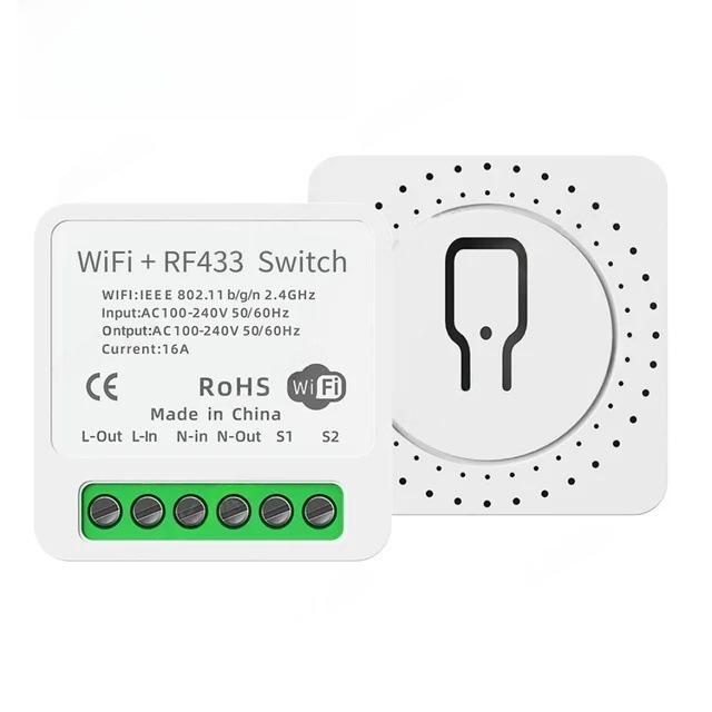 Компактный Умный Переключатель WiFi + RF433: Встраиваемый таймер-выключатель Tuya с голосовым управлением