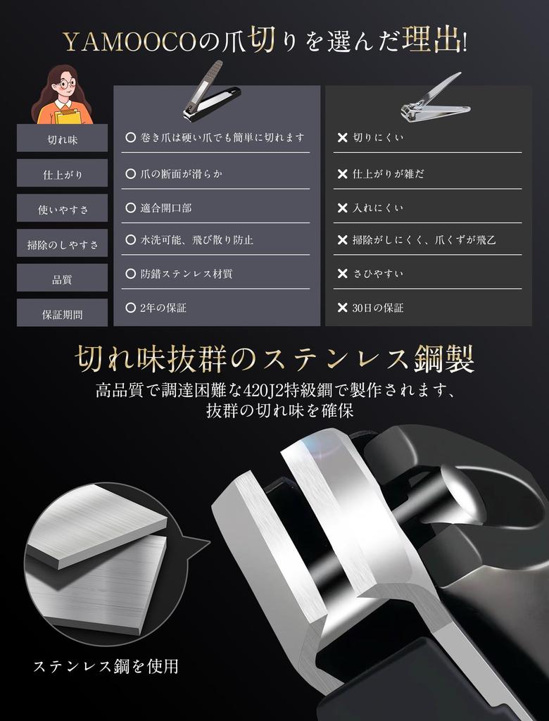 YAMOOCO Маникюрные кусачки Маникюрная пилка Премиальные кусачки для ногтей с удобной ручкой Подходят для и Отличный подарок [Влагозащитные, 2-сторонние в комплекте] Острые, Нескользящие