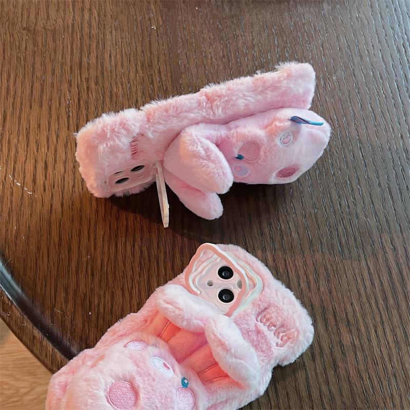 Мягкий чехол для телефона Apple 15 Promax с милым рисунком кролика и защитой от падения