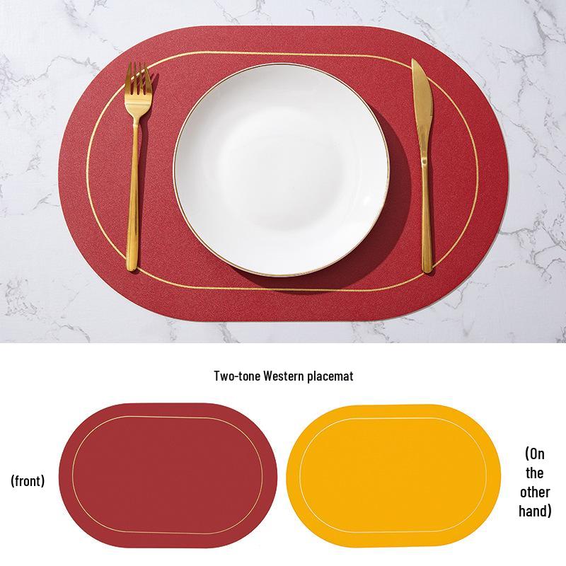 Nordic Two-Tone Oval Leather Placemat - Waterproof, Oil-Proof, Heat-Resistant.
