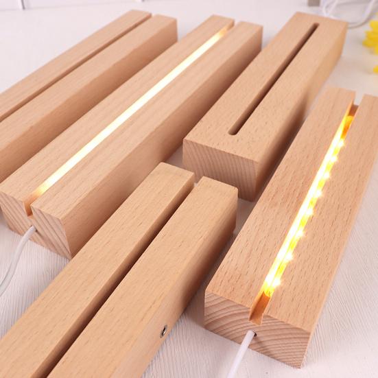 LED Night Light Base Rectangle Display Pedestal Faux Crystal Wooden Lighted Base Stand USB Charging Night Lamp Home Decor