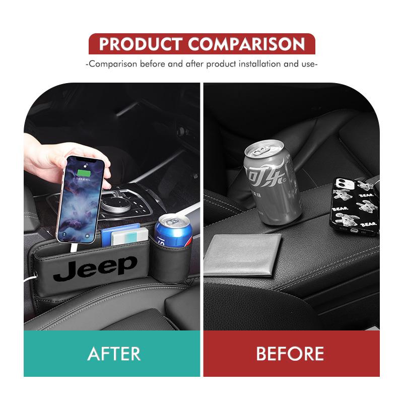 For Jeep Car Seat Gap Storage Box Pocket Wallet Key Cup Phone Holder Cherokee Wrangler JK Gladiator Compass Renegade Patriot AMZ1