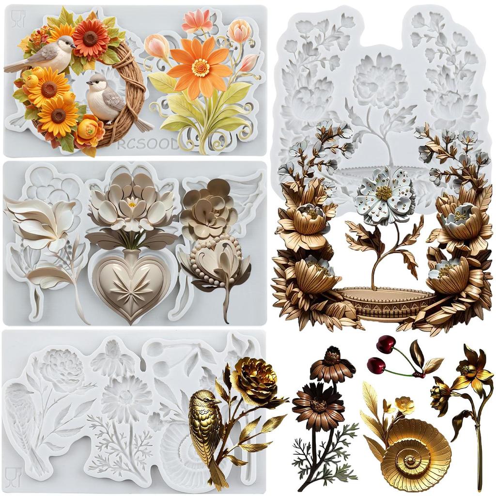 Птица Подсолнух Силиконовая Форма Лист Ваза для цветов Улитка Формы для мастики Инструменты для украшения торта Топпер для кекса Конфета Смола Глина Шоколад Форма для гампасты
