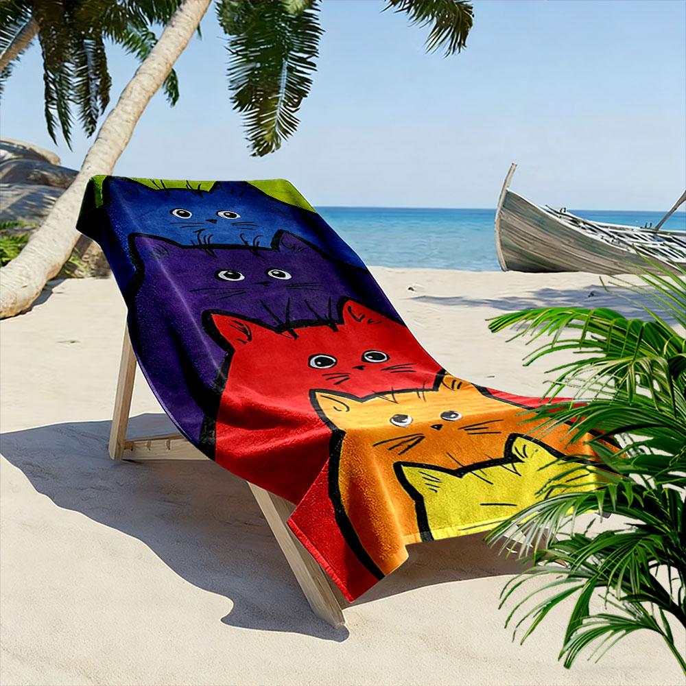 Colorful Stacked Cat Faces Beach Towel Quick-drying for Travel Outdoor Sports Jogging Beach and Swimming