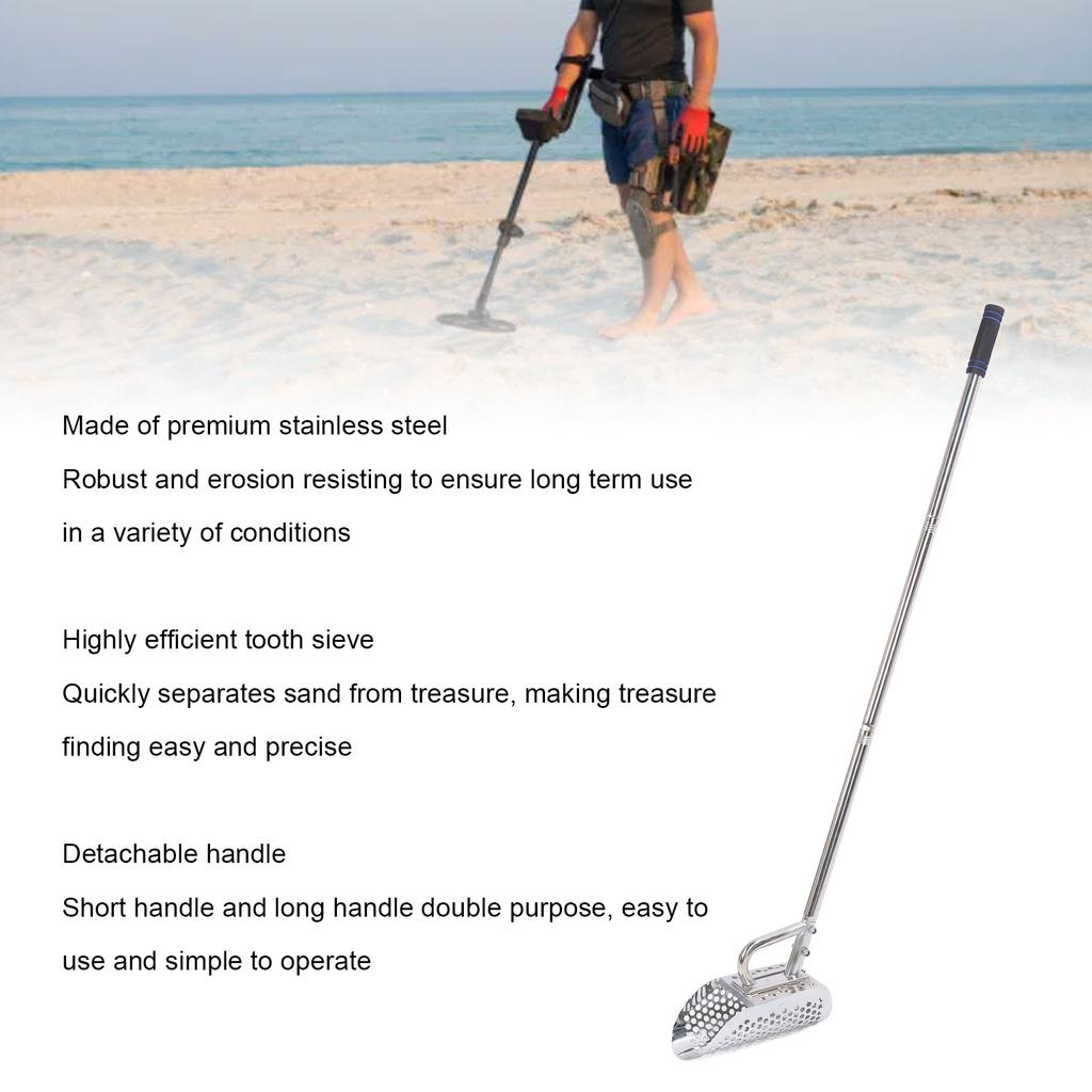 Sand Scoop for Metal Detecting Stainless Steel Fast Sand Sifter Shovel with Long Handle for Underwater Treasure Finding