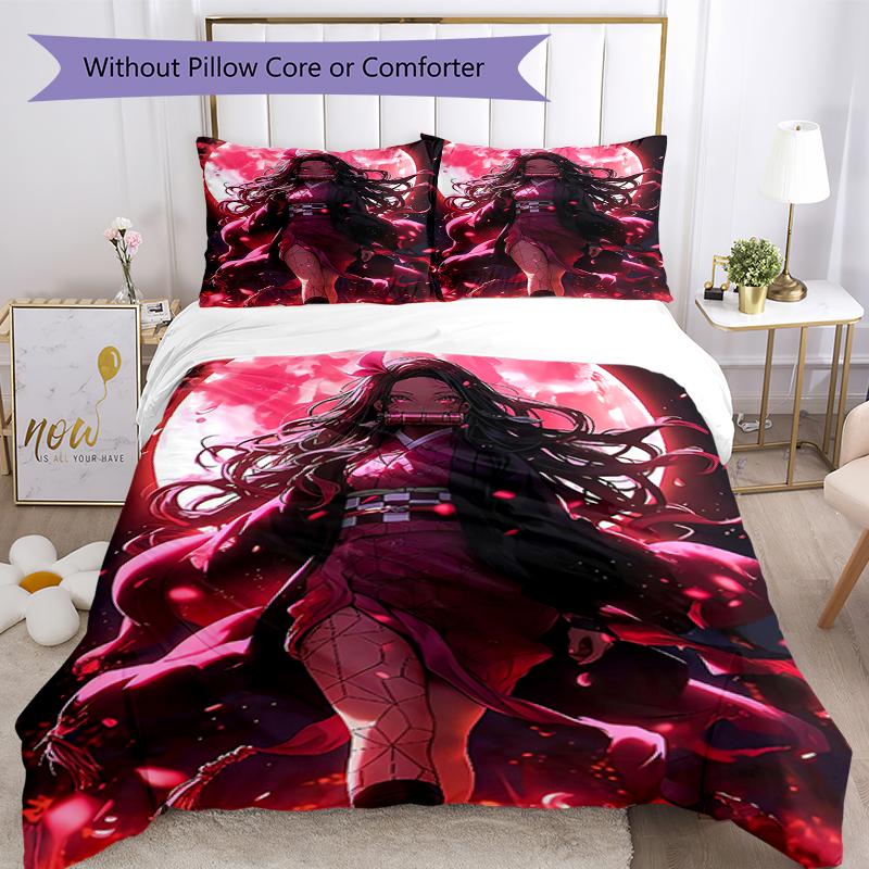 3pcs Demon Slayer Bedding Set Duvet Cover Closure Includes 1 Duvet Cover & 2 Pillowcases, Soft and Comfortable for All Seasons.