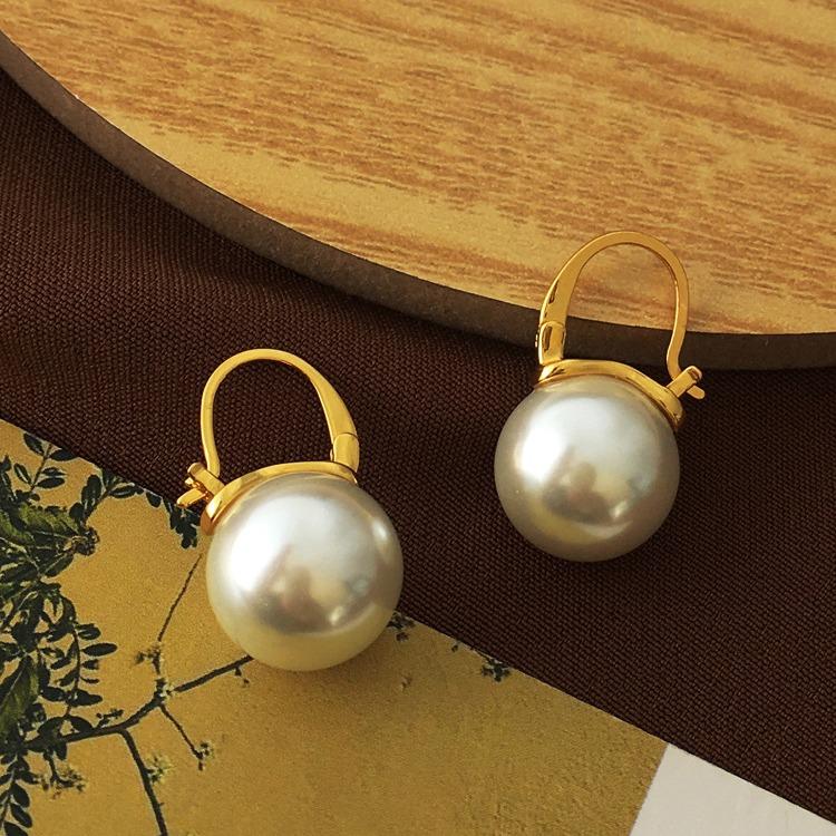 Серьги с медным покрытием из настоящего золота в стиле ретро в стиле Гонконга с жемчугом, элегантные женские серьги, простые модные серьги