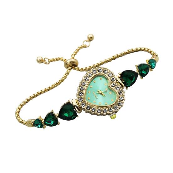 Women's Heart Shaped Bracelet Watch Rhinestone Heart Quartz Wristwatch Adjustable Slider Bracelet Dress Watch