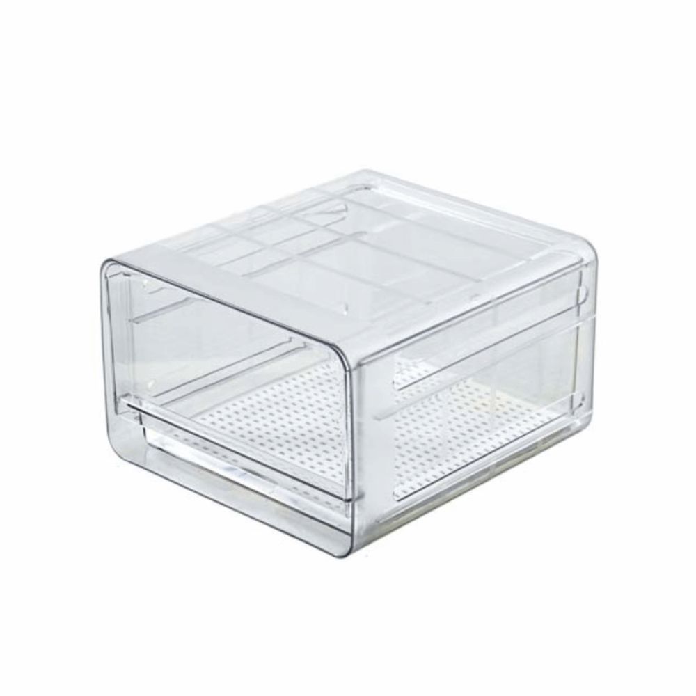 Transparent Food Container with Drain Tray Large Capacity Vegetable Fridge Organizer Kitchen
