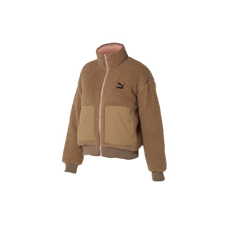 Puma Короткая двусторонняя куртка из овечьего флиса с воротником-стойкой, женские куртки коричневого цвета, розового цвета 929815-01