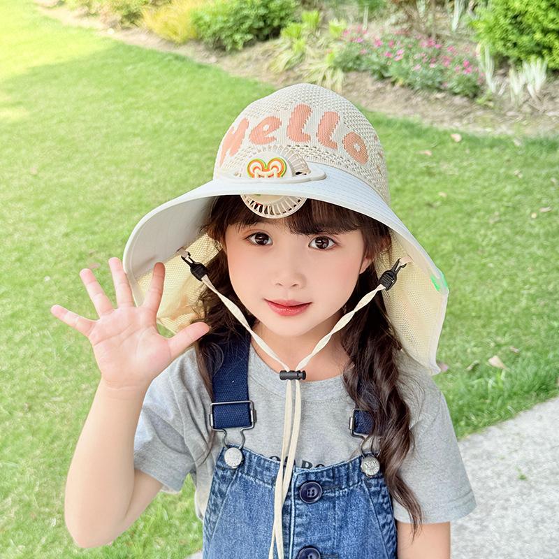 Детская шляпа с веером-шалью Летом Шляпа с большими полями для мальчиков и девочек Дышащая Защита от солнца Уличная Солнцезащитная шляпа