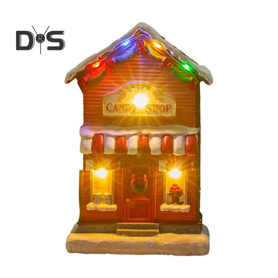 Фигурка в виде рождественского домика, освещенная деревенским домиком с музыкой, светодиодная подсветка на батарейках, смоляная столешница, центральный элемент для рождественского украшения