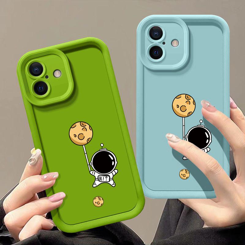 Простой матовый противоударный чехол для телефона с рисунком лунного астронавта для iPhone 16 Pro Max 15 Pro 14 13 12 11 XS XR 8 7, защита линз, мягкий бампер из ТПУ