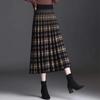 Vintage Fashion Knitting Printing Pleated A-line Skirts Women Classic High Quality Korean All-match Autumn Winter Skirt