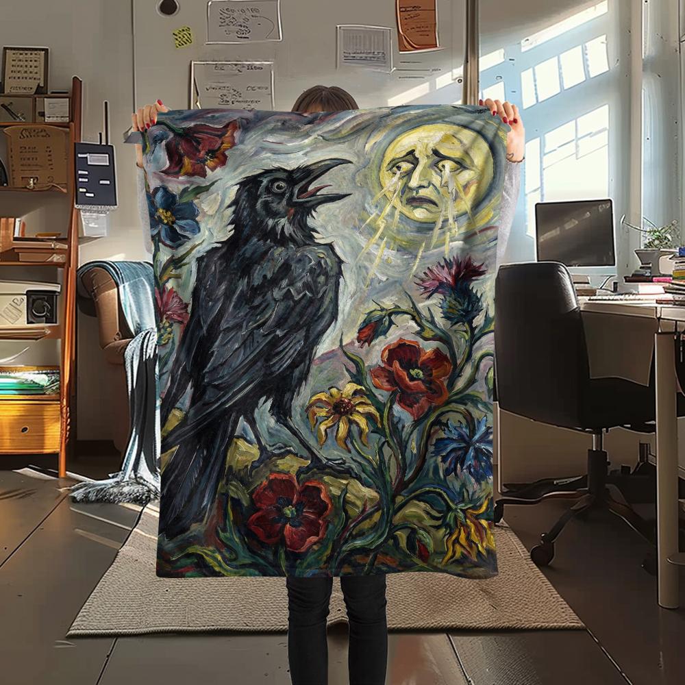 Crow Abstract Print Flannel Blanket, High quality Comfortable for All Seasons, Home Decor, Warmth and Comfort, Perfect for Christmas Gifts50