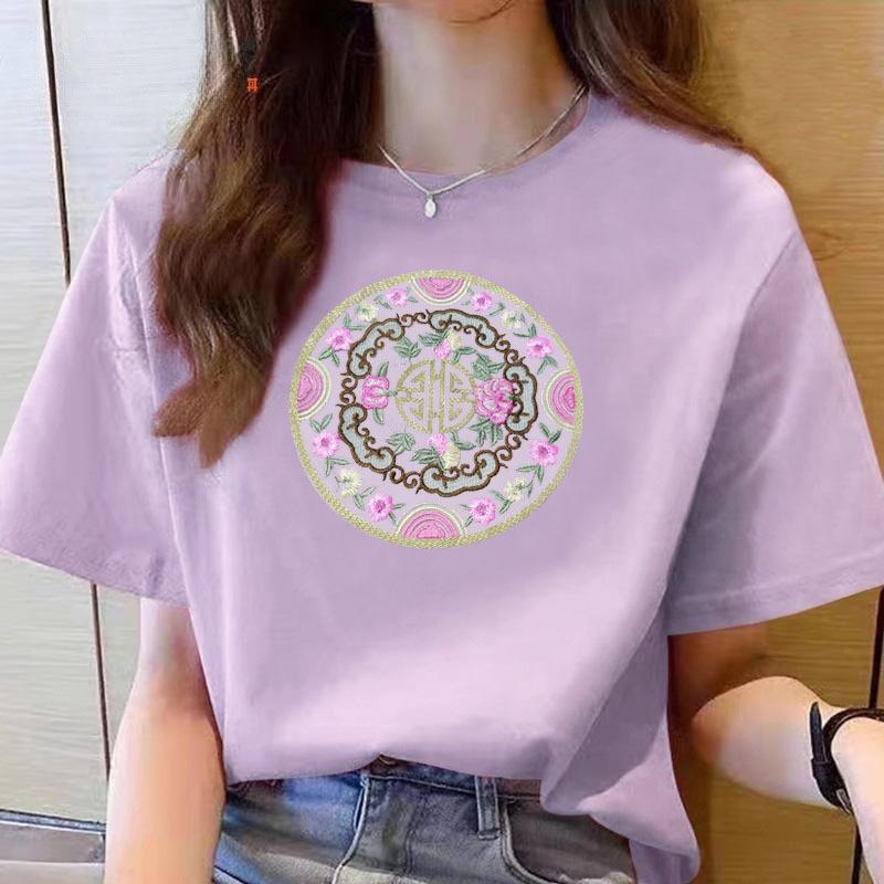 VEZFAA Женские модные повседневные летние весенние блузки и рубашки с цветочным узором и коротким рукавом с круглым вырезом