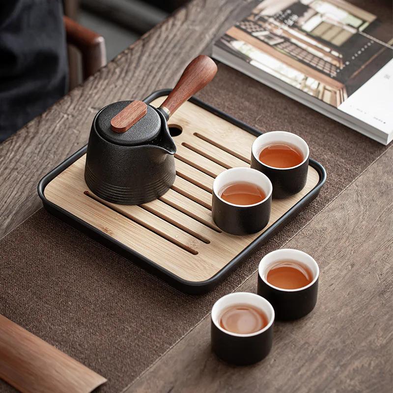 Чайник из грубой керамики в японском стиле, чайник с боковой ручкой, портативный чайник большой емкости с ручкой, чайная посуда ручной работы, чай кунг-фу