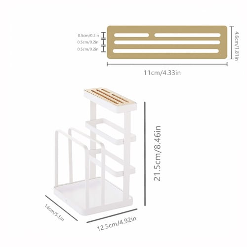 ВАНРА? Подставка для разделочной доски, Подставка для ножей, Железо, Вмещает сушилку, Разделочную доску, Крышку для кастрюли и Деревянную подставку для ножей (Белый, с подносом)