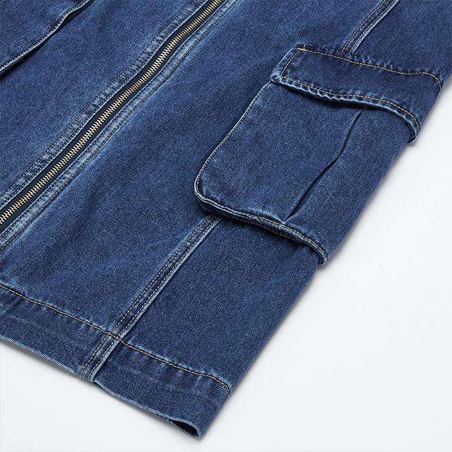Rap Front Zipper Cargo Pocket Sleeveless Denim Dress Aq2Do565