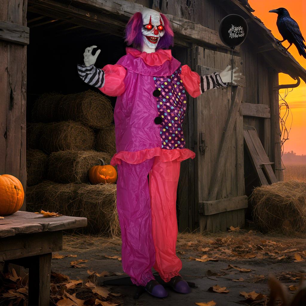 5′7″ Scary Animated Clown Decoration - Pink/Purple