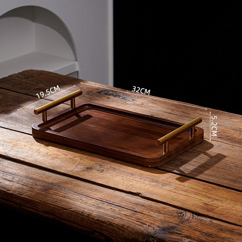 Деревянный поднос с золотистой металлической ручкой для стакана с водой, фруктов, еды, хлеба, всякой всячины, сервировочный поднос, органайзер для дома