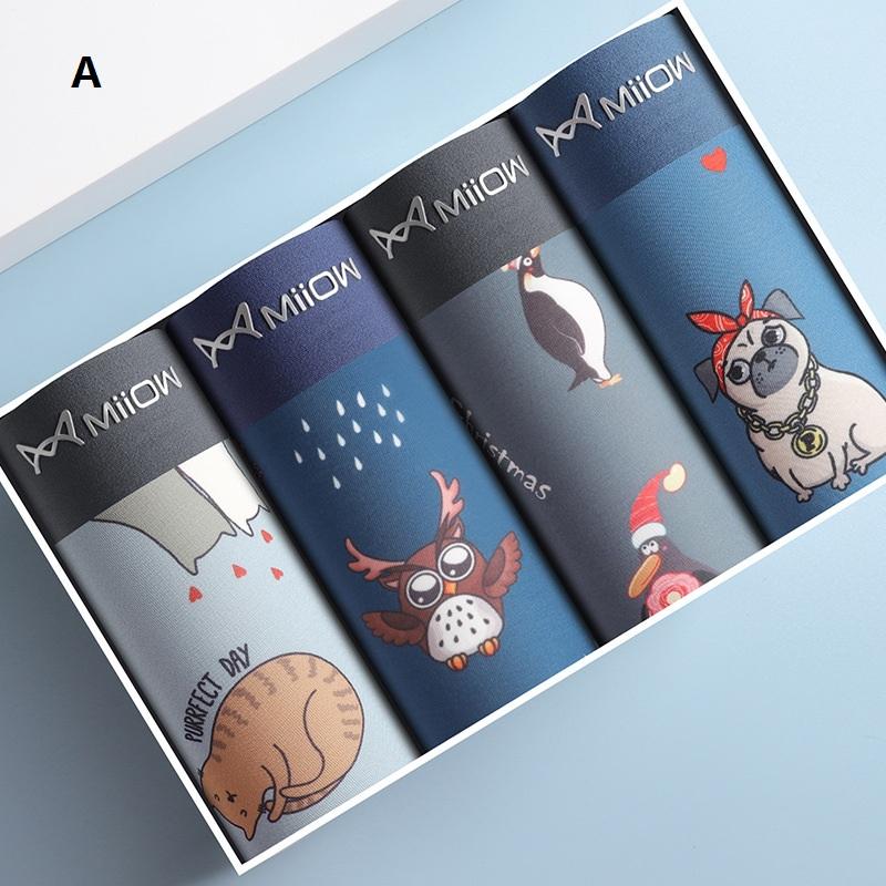 MiiOW 4 шт., мужское нижнее белье с животным принтом, шорты-боксеры, молодежные хлопковые мужские боксеры, дышащие трусы, нижнее белье, мужские трусы