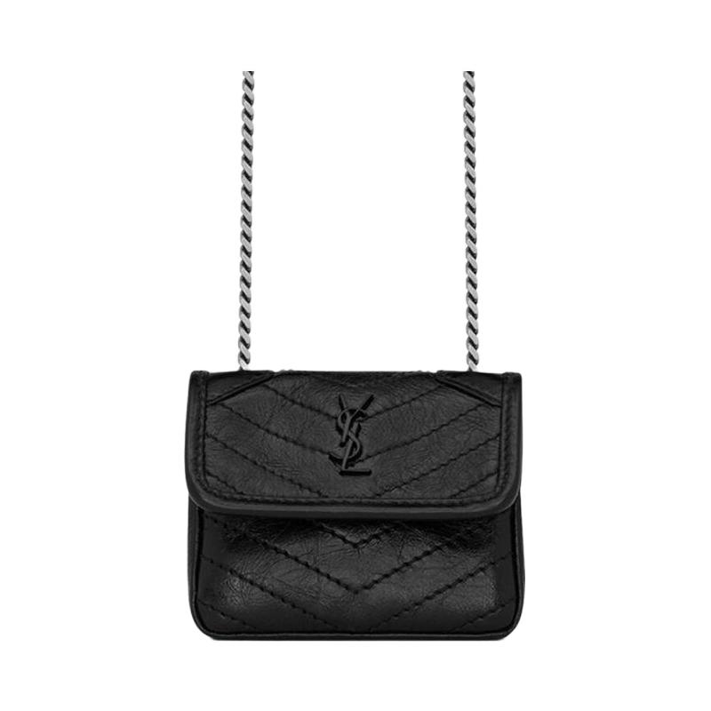 Saint Laurent YSL Серия Niki Черная Метка Логотип Цепочка Плиссированная Кожаная Наплечная Сумка-Кроссбоди Сумка для Наушников Женские сумки 710844-0EN04-1000