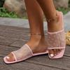 Fashion Women's Square Head Open Toe Mesh Cloth Breathable Soft Sole Anti-slip Wear-resistant Slippers New Summer Flat Shoes