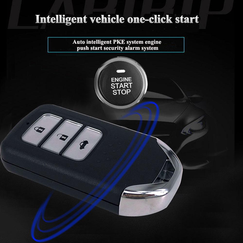 Universal car alarm system with passive keyless entry, one-button start and remote control