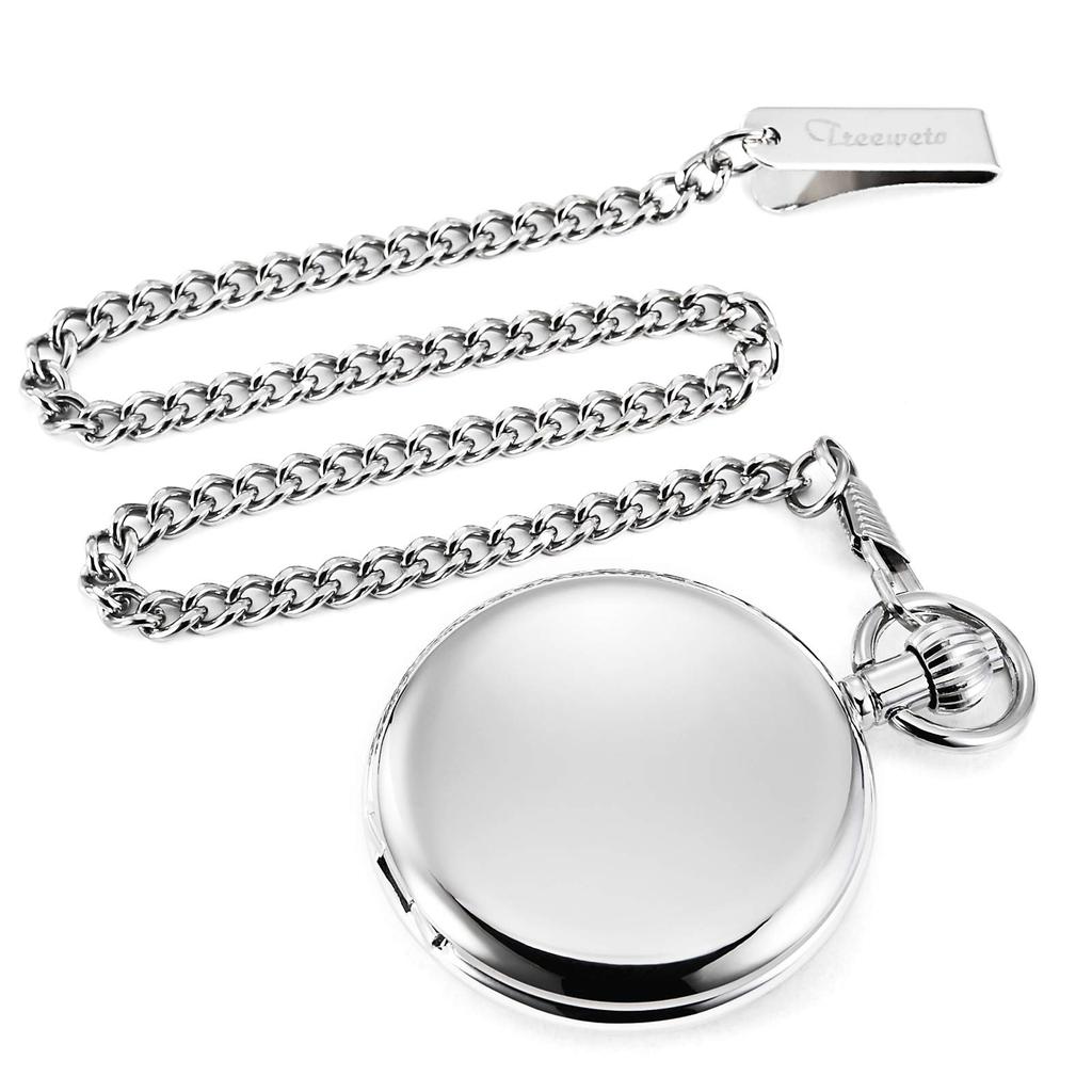 Механические карманные часы TREEWETO, старинные, синий циферблат, скелетон, римские цифры, серебряные, двойные, охотники, с цепочной крышкой