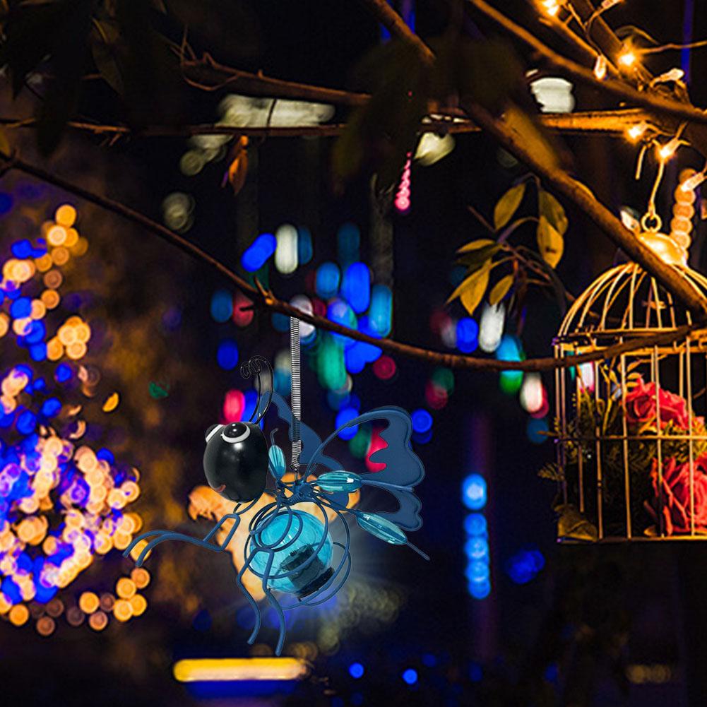 Подвесной садовый светильник в виде пчелы на солнечной батарее, декоративный уличный светильник-фигурка, металлический садовый светильник-статуэтка для патио, балкона, двора