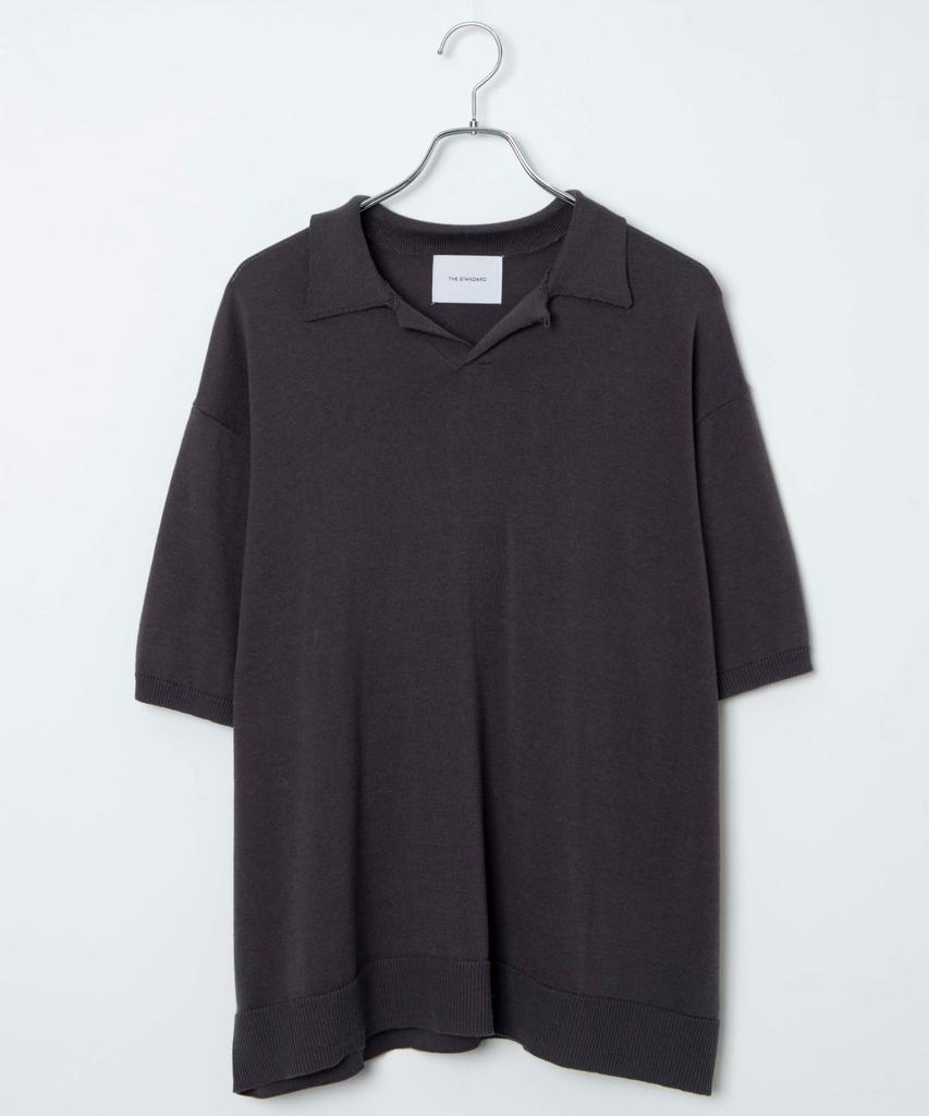WEGO Skipper Short Summer Knit Loose Oversized Korean Size Dark Gray Men's Shirt, Sleeve, Top, T-Shirt, Clothes, Polo, Simple, Fit, Silhouette,