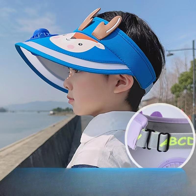 Летняя детская шляпа с вентилятором Солнцезащитная шляпа Мужская и женская Солнцезащитная шляпа Мультяшная Милая Защита от солнца Большая шляпа Шляпа с открытым верхом