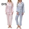 Женский комплект пижамы из 2 предметов из шелкового атласа, топ с пуговицами на лацканах и брюки, свободная рубашка в полоску и брюки с эластичным поясом, одежда для отдыха