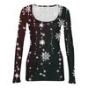 Женская модная футболка с тонким низом, рождественский принт, пуловер с U-образным вырезом и длинными рукавами