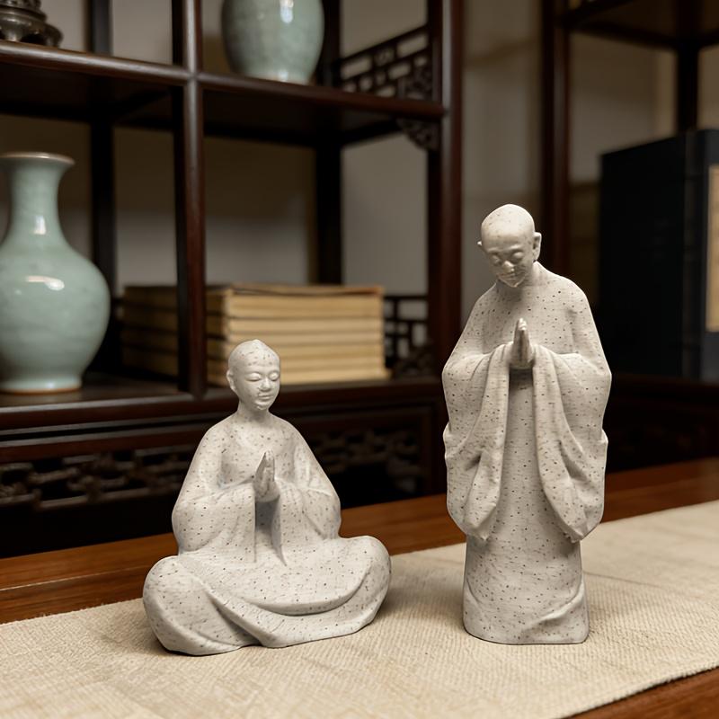1-Piece Standing Monk Ornament, Wish-Fulfilling Prayer Monk Zen Theme Aquarium Decoration, Underwater Landscape Decoration, Landscape Micro-Landscape