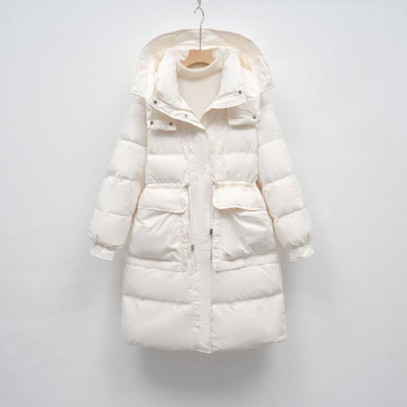 Зимняя куртка средней длины и длинная свободного кроя с белым утиным пухом, модная, теплая на талии, с капюшоном, пуховик женский