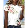 Summer Round Neck 3D Flower Print Top Fashionable Casual Short Sleeved Women's T-shirts