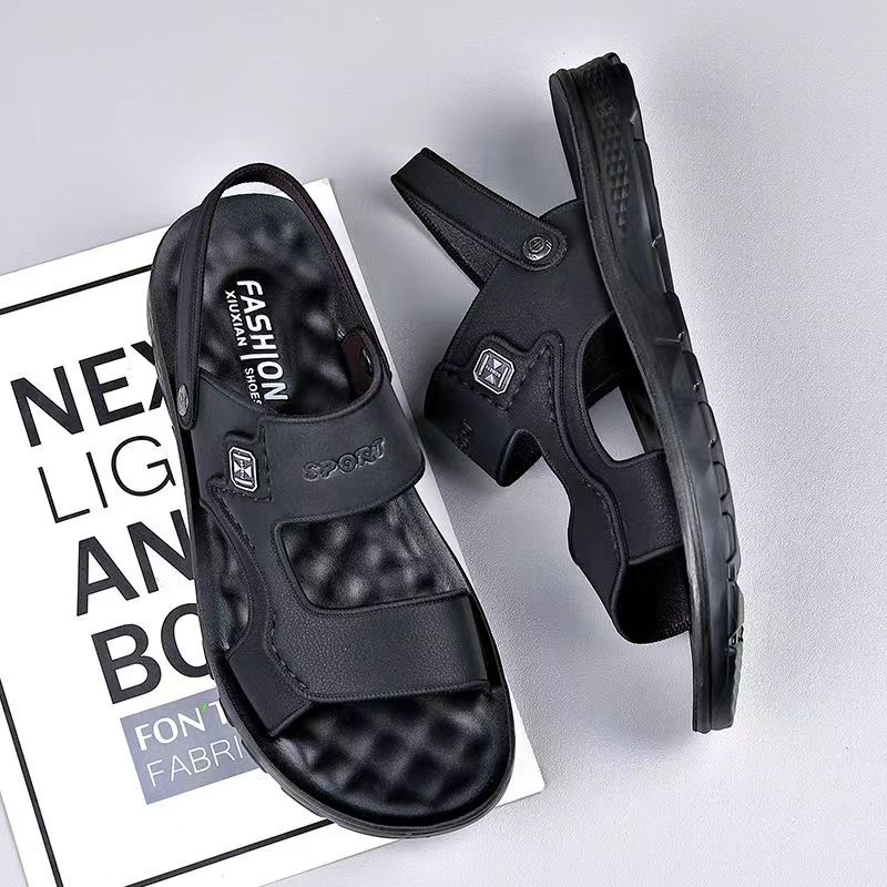 Fashion Summer 2024 New Men's Sandals Genuine Leather Thick-soled Non-slip Beach Shoes Comfortable Soft-soled Two-wear Outdoor Sandals