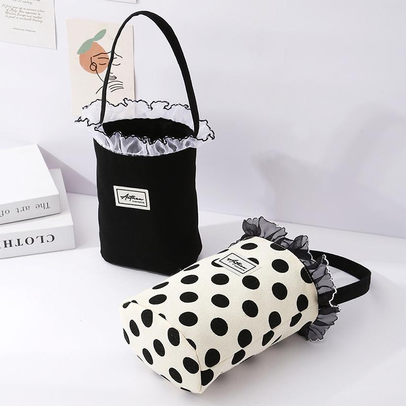 Корейский стиль кружева холст сумка милый сладкий темперамент сумки-ведра портативный пикник сумка для женщин девочек студент ланч сумка