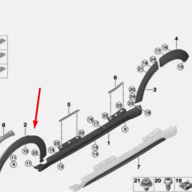 MINI Countryman F60 Передняя колесная арка с отверстиями (51777475349/51777475350)