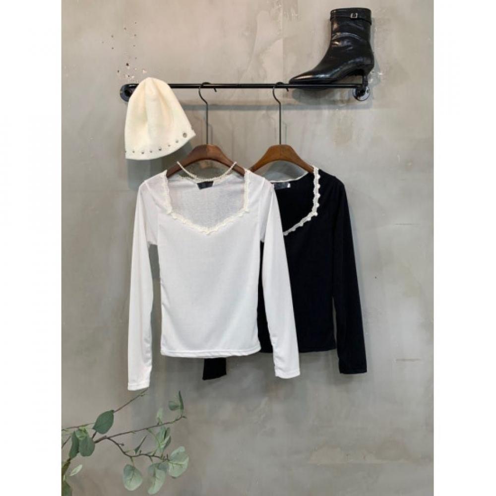C S In The Room Long Sleeve T ShirT Choki laCe hearT neCk 2Color