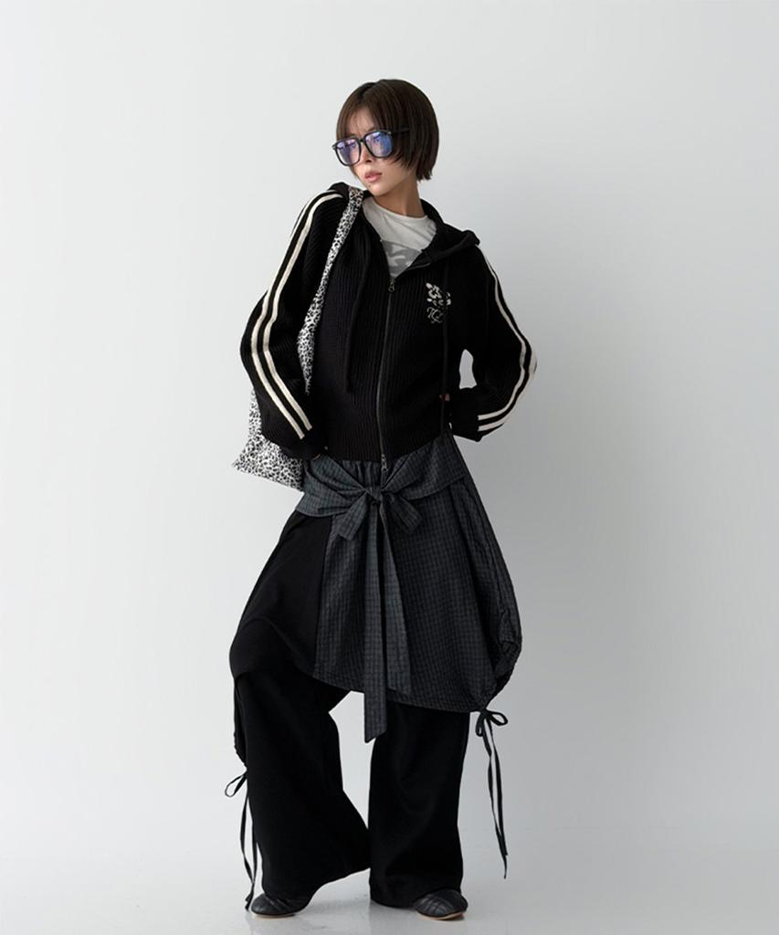 The Green Lab Check Wrap Skirt [Check Black]
