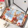 2D Flat 1pc 850Gsm Velvet Door Mat Window Deer Art HD Printed Kitchen Rugs, Non-Slip Yoga Mats, Absorbent Machine Washable Polyester Rug for Bathroom,