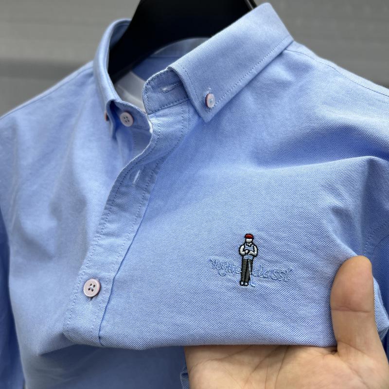 Рубашка Tommy 2024 Осень/Зима с длинным рукавом из мягкого матового оксфордского хлопка с вышивкой