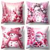 1pc Pink Christmas Cushion Cover Lovely Snowman Santa Claus Durable Cover 2025 New for Home Ornament Xmas New Year Decoration