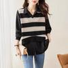 Сшитые рубашки, Свитеры-двойки, Женский западный стиль, Молодящая верхняя одежда, Модный полосатый трикотаж, Женщины