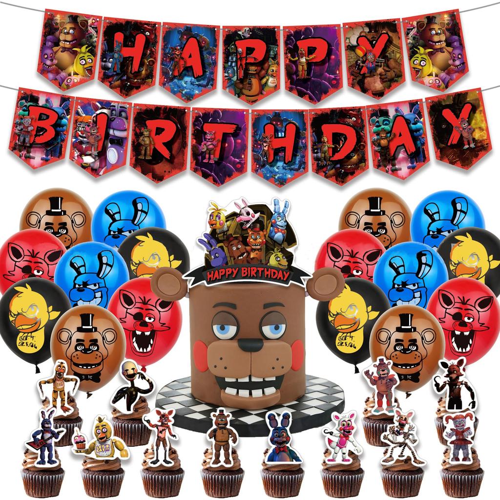 Funtime Freddy Birthday Decoration Party Set FNAF Game Anime Character Children Cute Funny Boys Girls Red Black Blue Brown Happy Birthday Garland